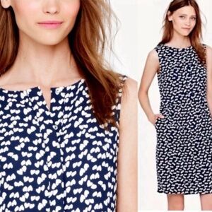 J Crew Tossed Hearts Dress Navy Blue White Sleeveless 1/2 Button Up Pockets Sz 6